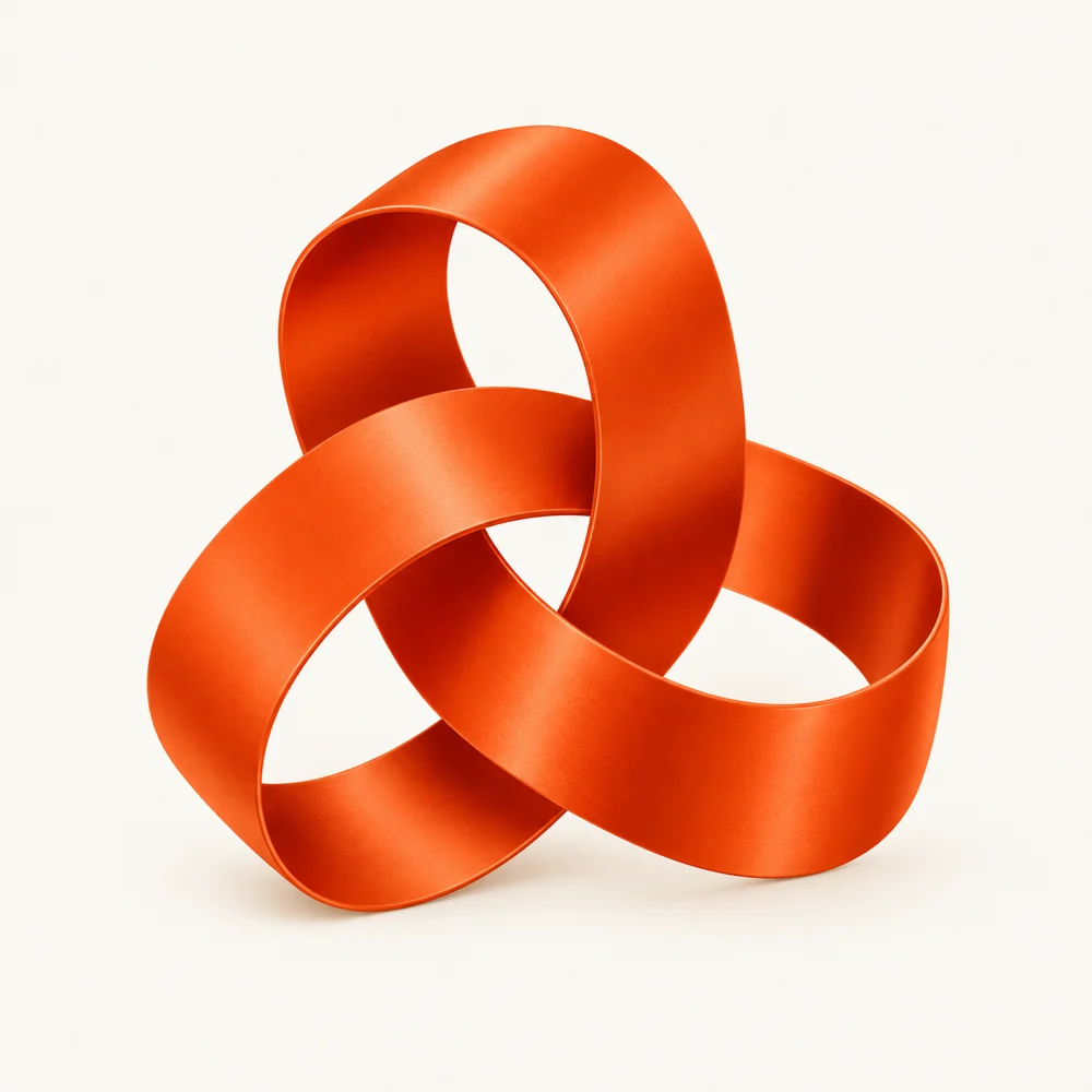 Abstract orange ribbon folded into a continuous sculptural loop